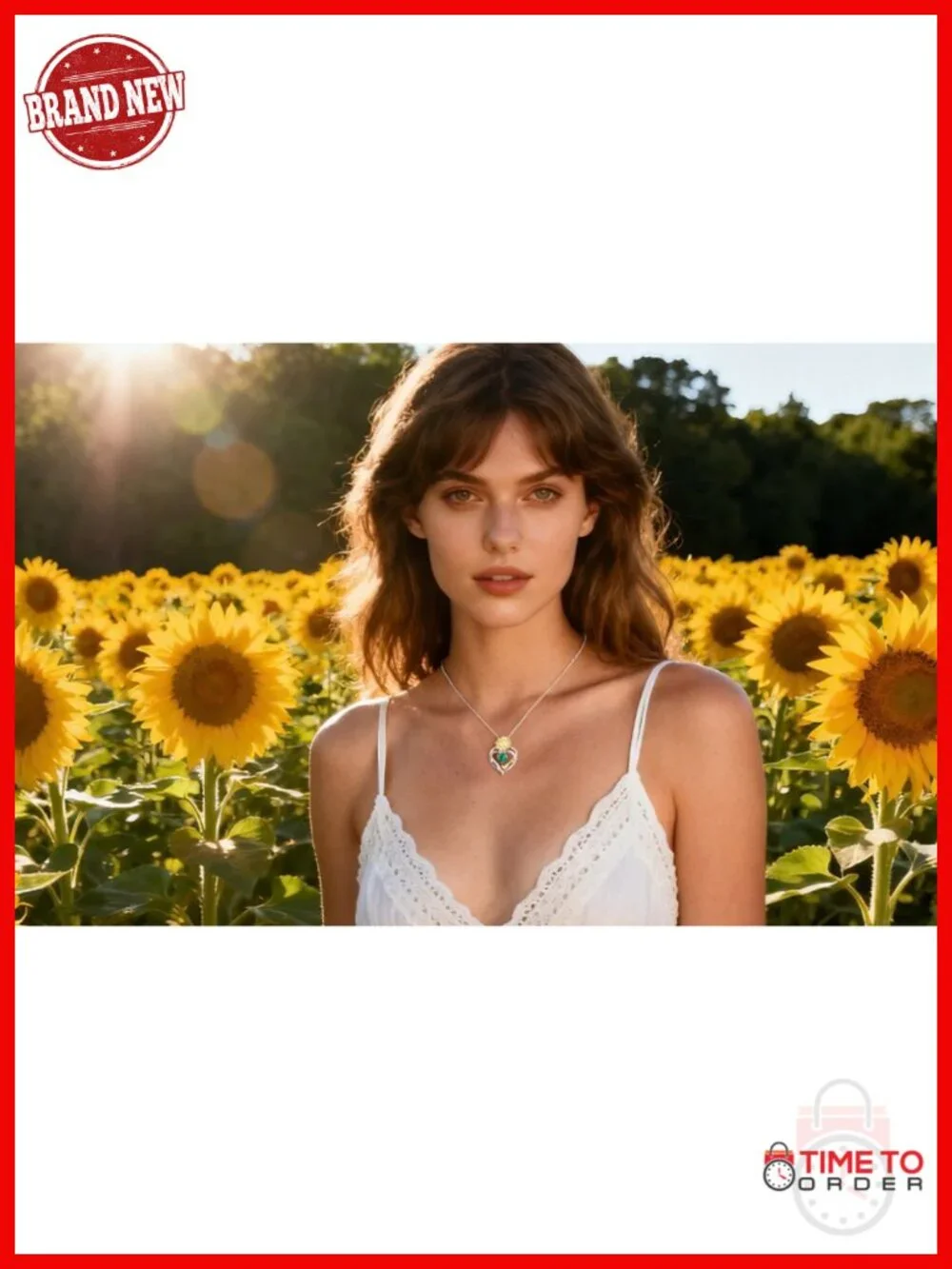 14k White Gold Plated Sunflower Birthstone Pendant Necklace with CZ